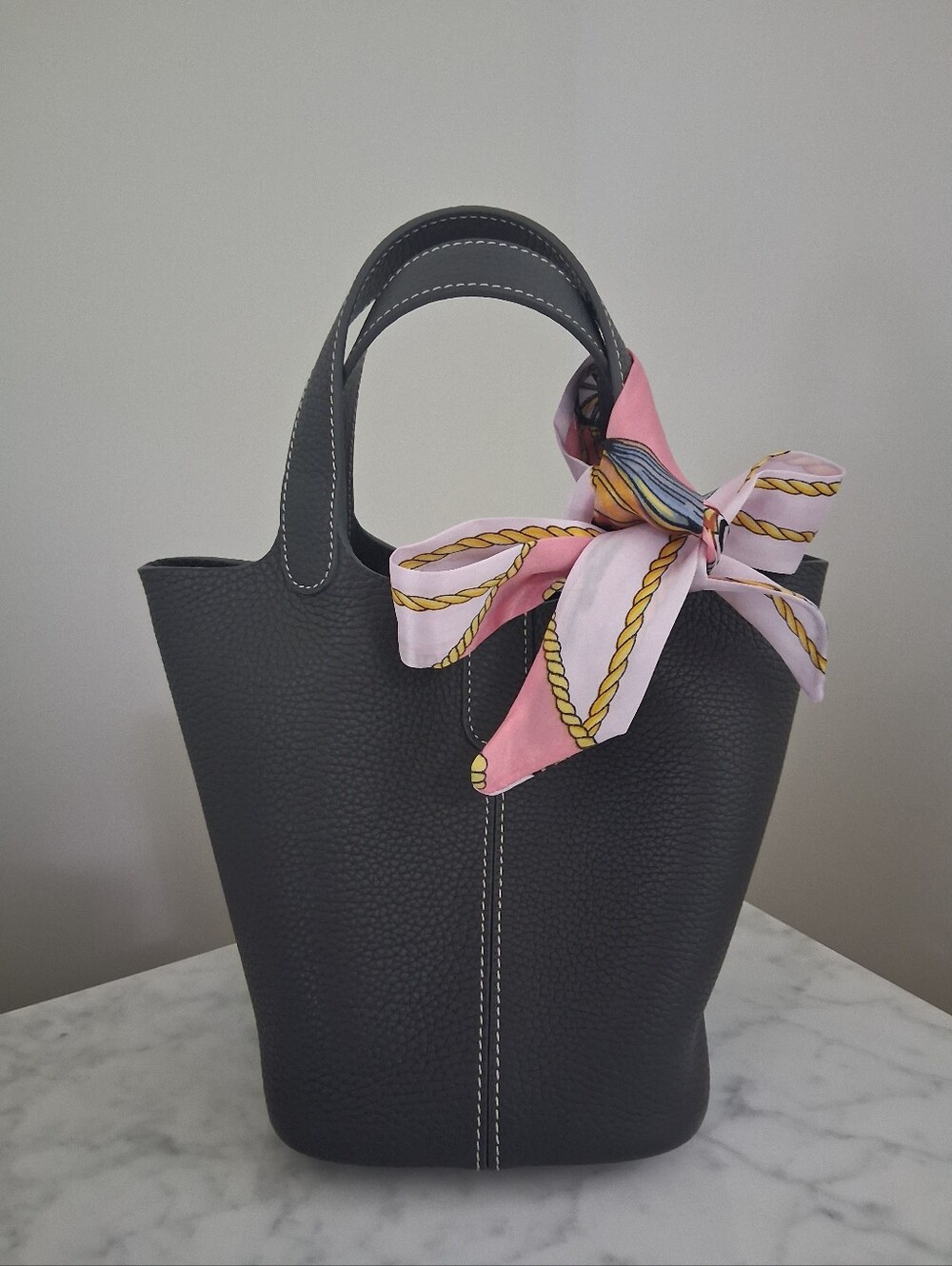 DUYP Melodie Cecile Josette Versatile Bucket Bag Grained Cowhide Elephant Gray